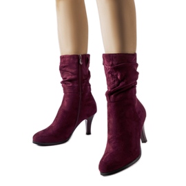 Burgundy insulated eco-suede boots with Sant high heel red