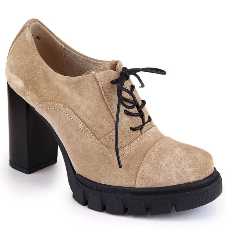 Women's leather suede shoes on a high heel and platform, beige Filippo DP4918