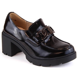 Black patent leather loafers on a high heel Filippo DP4785