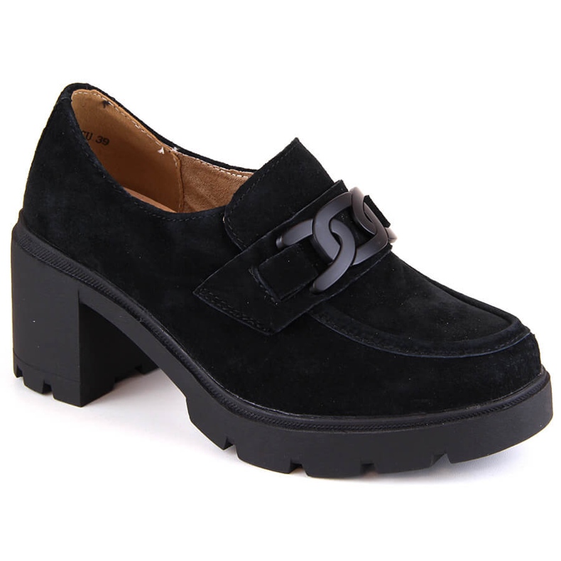 Leather suede shoes, moccasins on a high heel and platform, black Filippo DP4785