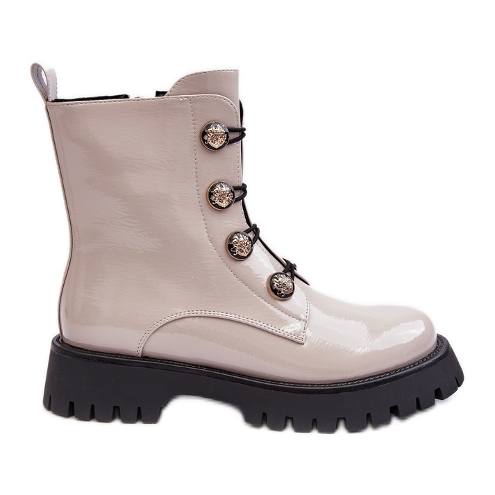 S.Barski Women's Insulated Ankle Boots With Decorative Buttons D&amp;A MR870-51 Light Beige
