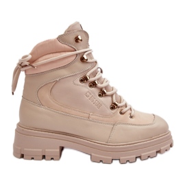 Women's Insulated Lace-Up Ankle Boots Light Beige Big Star MM274664 Women's Insulated Lace-Up Ankle Boots Light Beige Big Star MM274664