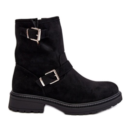 Women's Flat Heel Boots With Buckles Black Bliggore