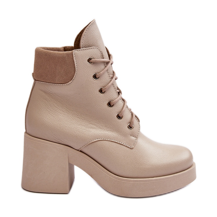 Women's Leather Ankle Boots on a High Heel Beige Lemar Leocera