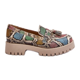 Women's Leather Shoes Fringes Maciejka 05497-45 Multicolor beige