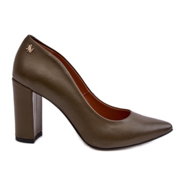 Leather pumps on a high heel Laura Messi 2624/227 Dark green