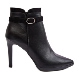 Sergio Leone Women's Ankle Boots On A High Heel With A Buckle Insulated Black Aesha
