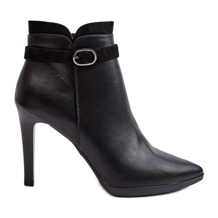 Sergio Leone Women's Ankle Boots On A High Heel With A Buckle Insulated Black Aesha