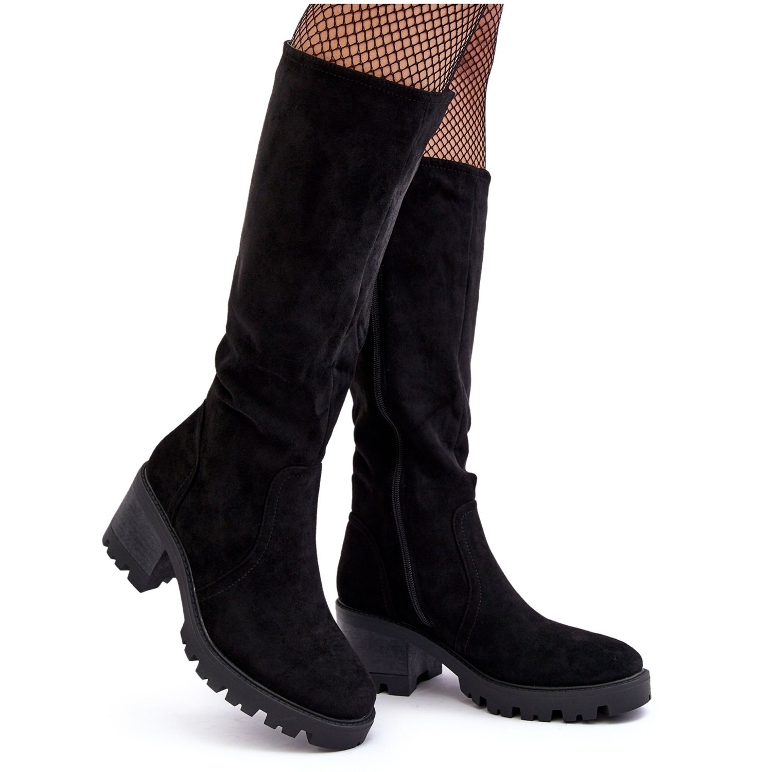 Womens black suede boots low heel hot sale