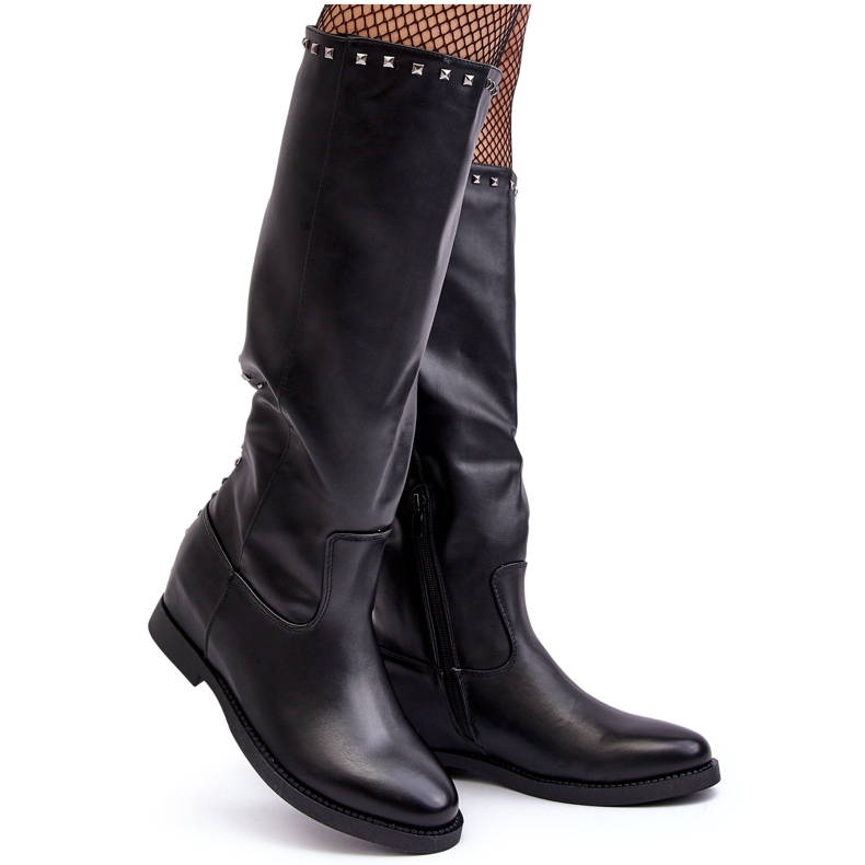 Women's Over-the-Knee Boots Decorated with Studs, Black Bevitis