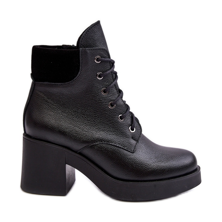 Women's Leather Ankle Boots on a High Heel Black Lemar Leocera