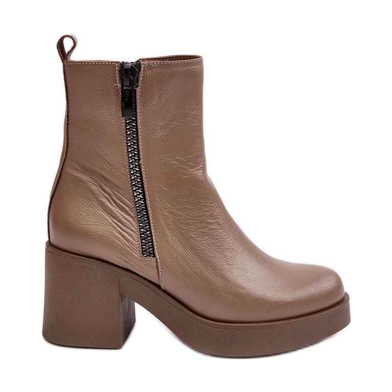 Lemar Littosa Lemar Littosa Dark Beige Leather Ankle Boots On A Massive Heel With Zippers Lemar Littosa Lemar Littosa Dark Beige Leather Ankle Boots On A Massive Heel With Zippers