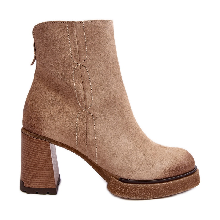 Suede Women's Ankle Boots on a High Heel Beige Lemar Remilda
