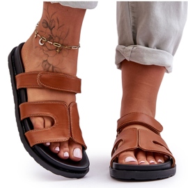 Joia Leather Classic Women's Flip Flops With Velcro, Brown Joia Leather Classic Women's Flip Flops With Velcro, Brown