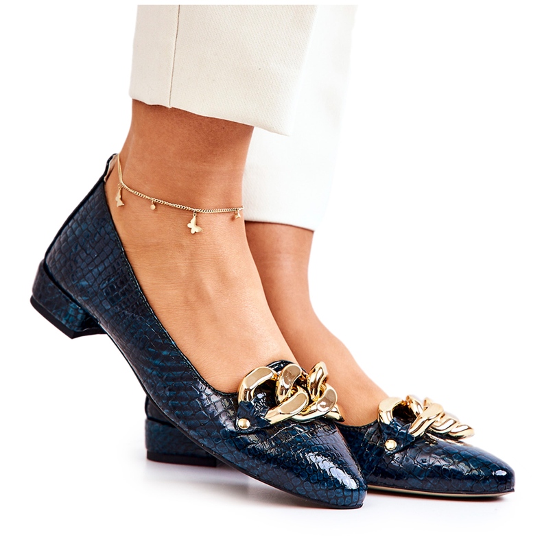 Alberto Violli Leather Patent Snake Ballerina Shoes with a Chain, Green