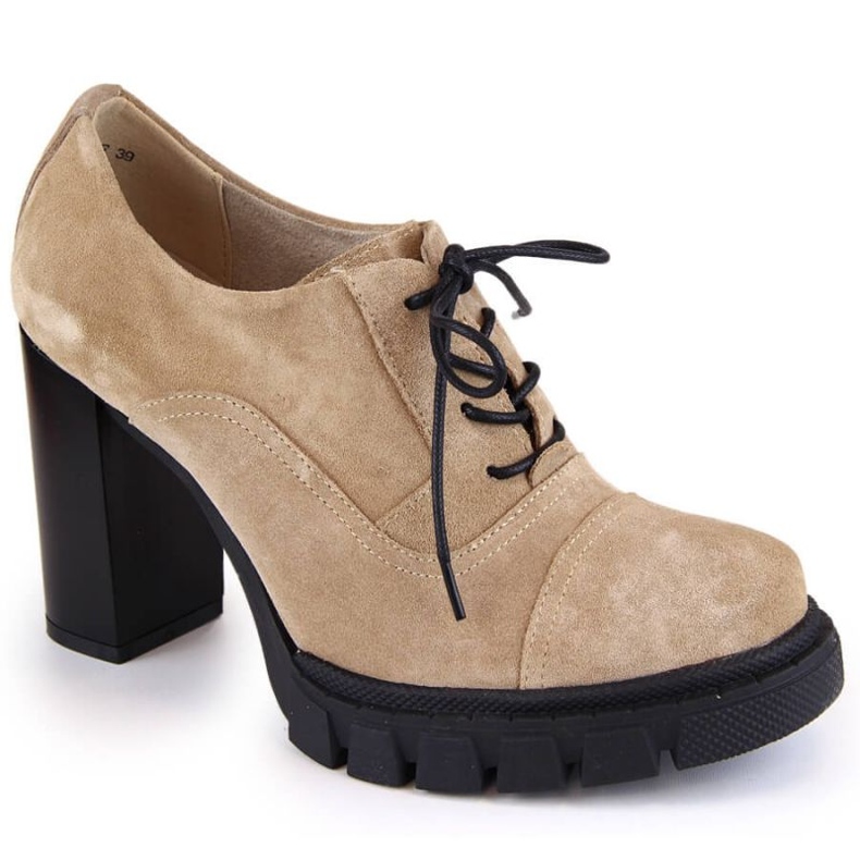 Filippo W PAW473B beige leather shoes with a high heel and platform