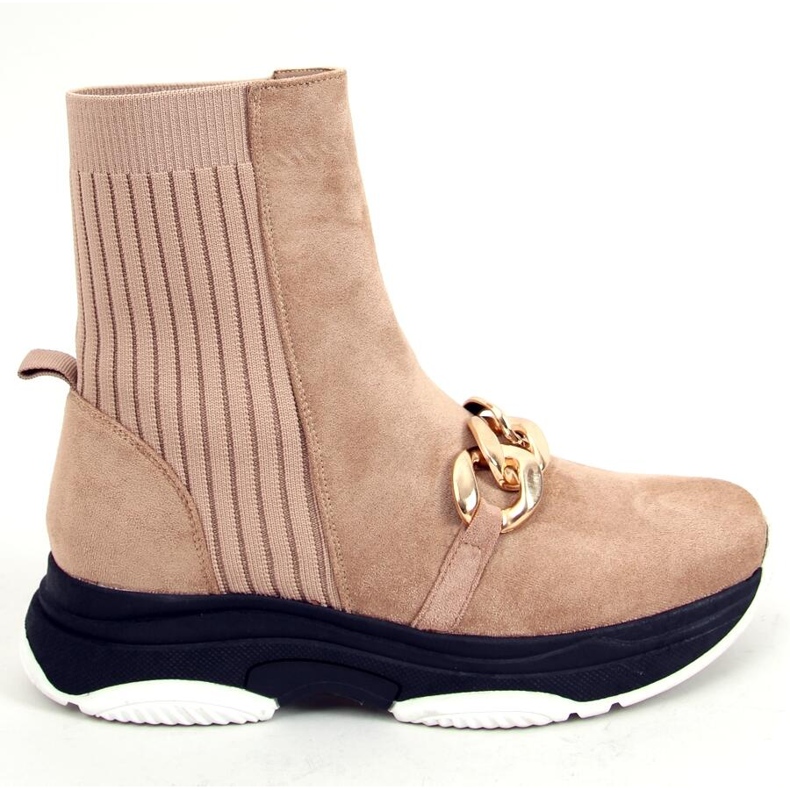 Sock ankle boots with Simma LT.KHAKI chain beige