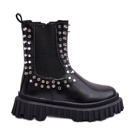 Girls' Chelsea Boots Decorated with Rhinestones, Black Adelie Girls' Chelsea Boots Decorated with Rhinestones, Black Adelie
