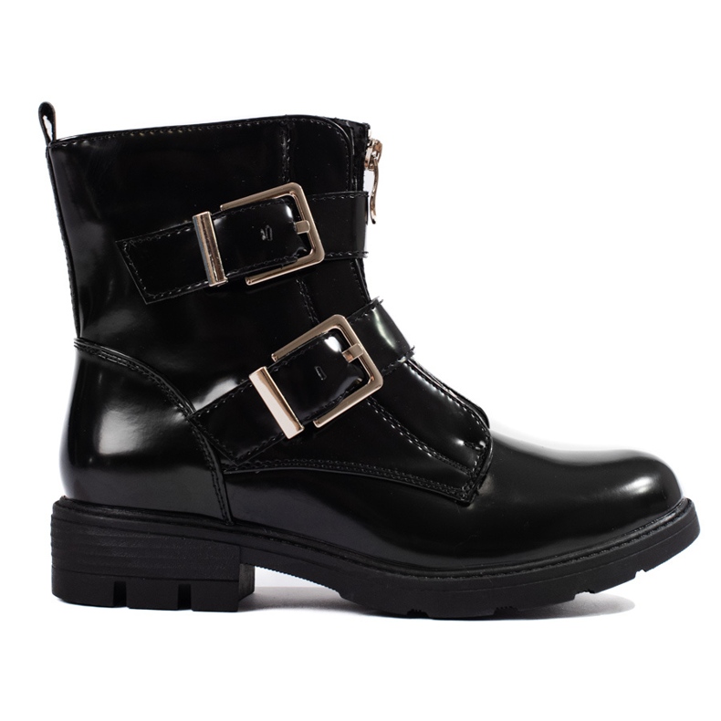 Patent black ankle boots with Shelovet buckles