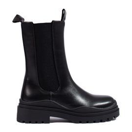 Shelovet women's black high Chelsea boots