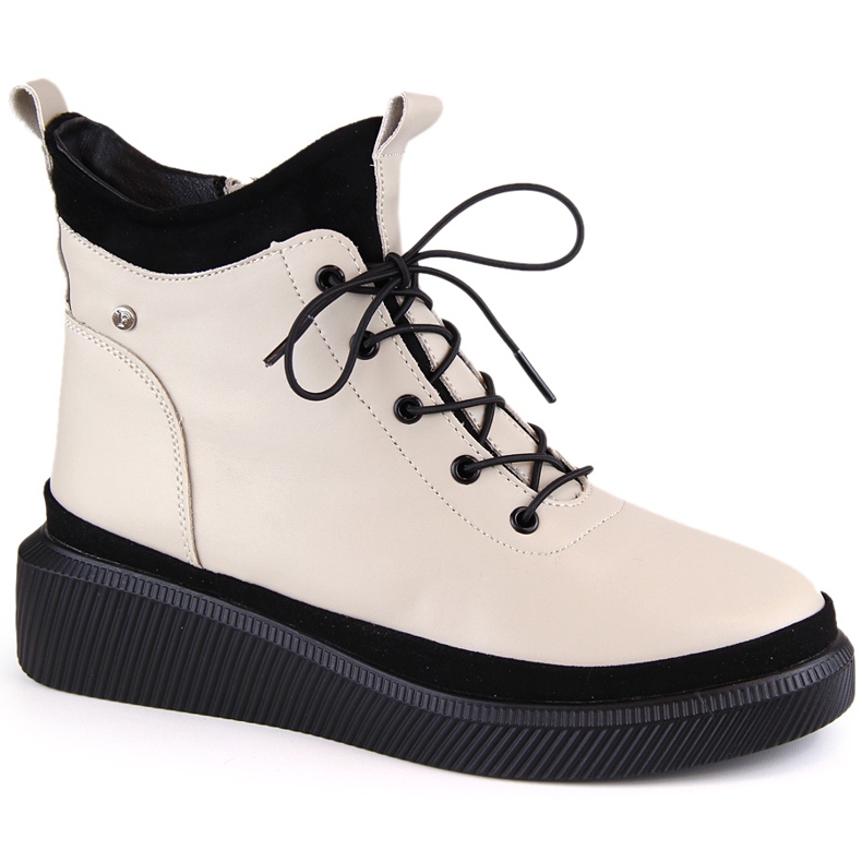 Beige insulated leather boots on the platform by Filippo DBT4799