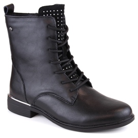 Leather women's boots with zircons, insulated black, Filippo DBT4747