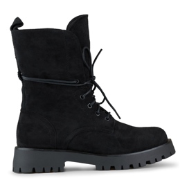 Women's black suede lace-up worker boots beige