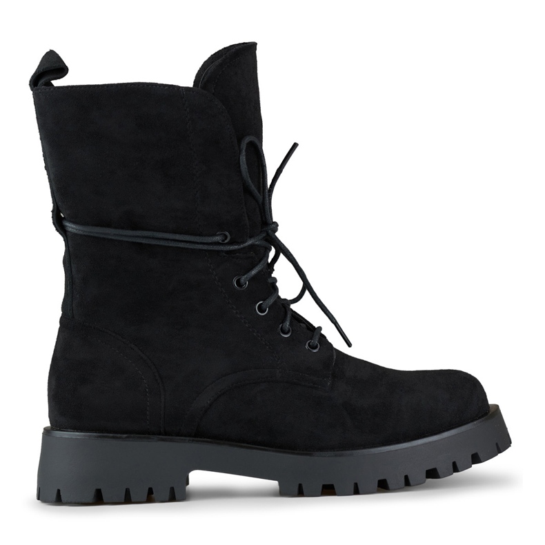 Women's black suede lace-up worker boots beige