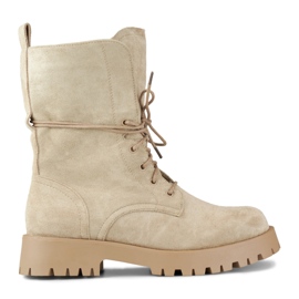 Women's beige lace-up suede worker boots