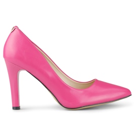 Pink pumps with a thick stiletto heel