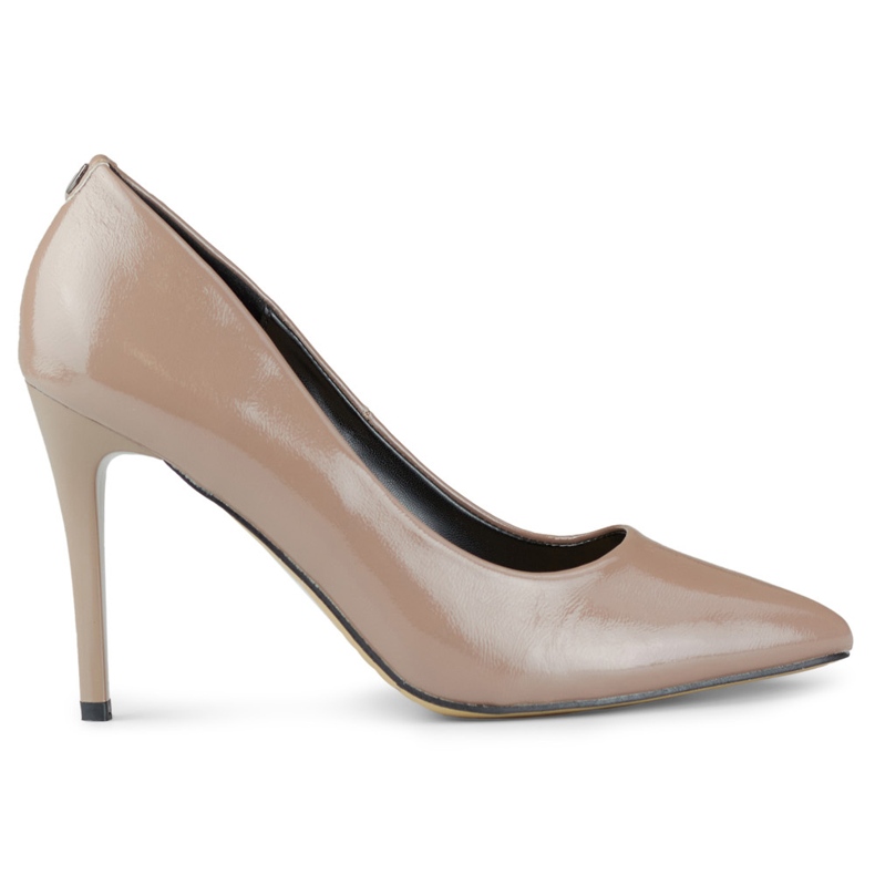 Women's brown patent stilettos beige