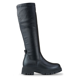 Black elastic women's boots made of eco-leather