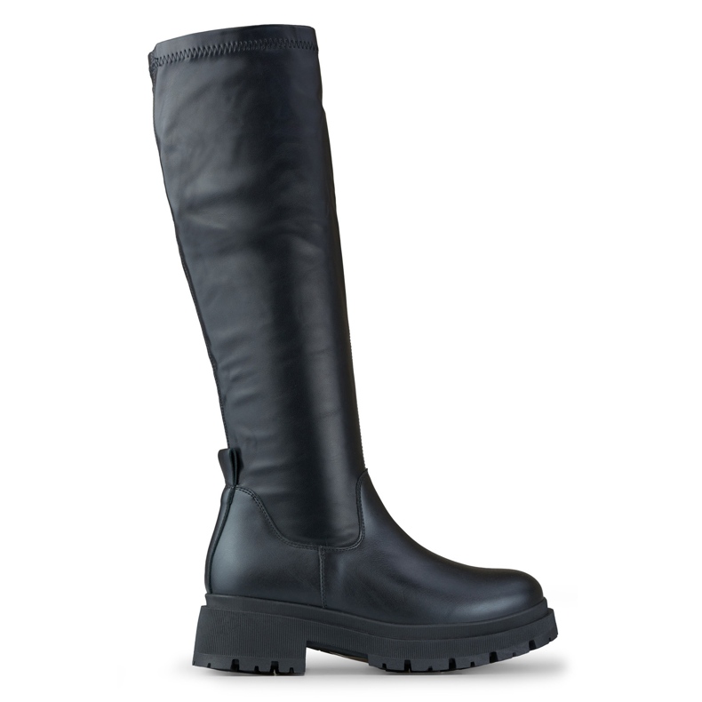 Black elastic women's boots made of eco-leather