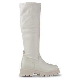 Beige elastic women's boots made of eco-leather