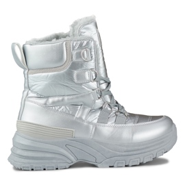 Women's silver sports lace-up snow boots