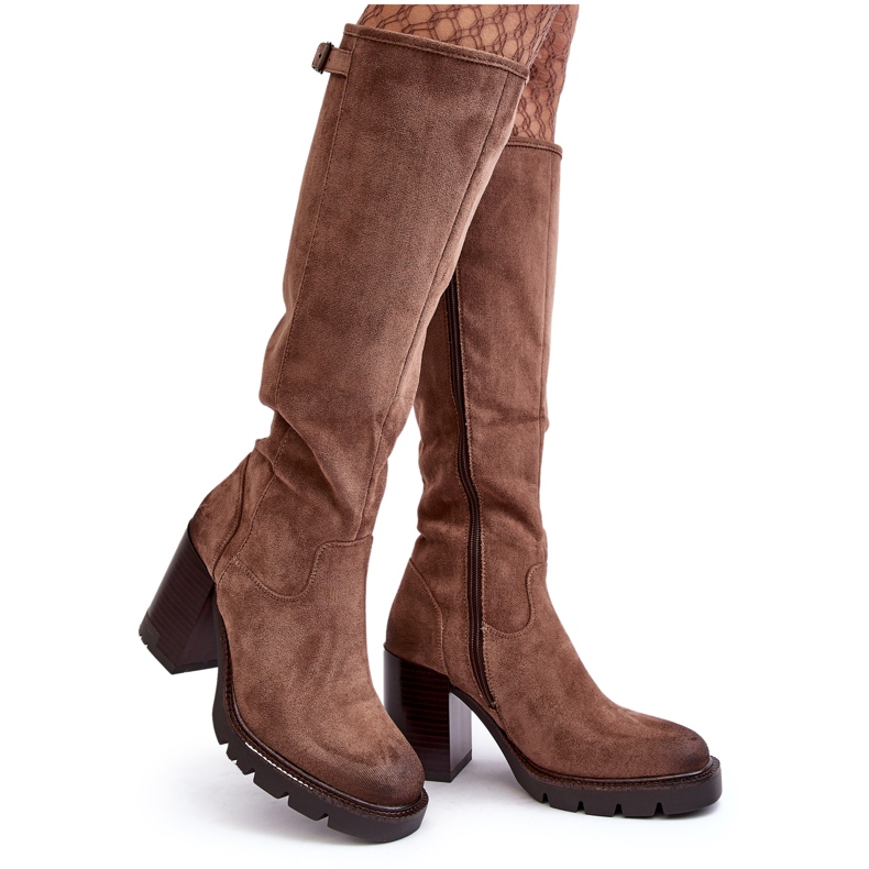 Vinceza Women's Dark Beige Insulated High Heel Boots by Alzeta