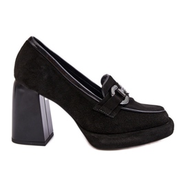 Leather Pumps on a Massive High Heel Laura Messi 2706 Black Leather Pumps on a Massive High Heel Laura Messi 2706 Black