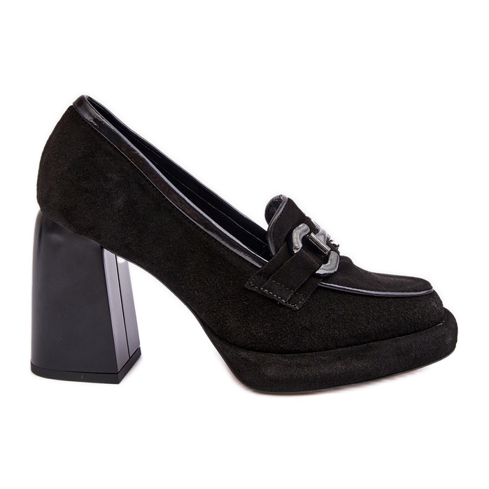 Leather Pumps on a Massive High Heel Laura Messi 2706 Black Leather Pumps on a Massive High Heel Laura Messi 2706 Black