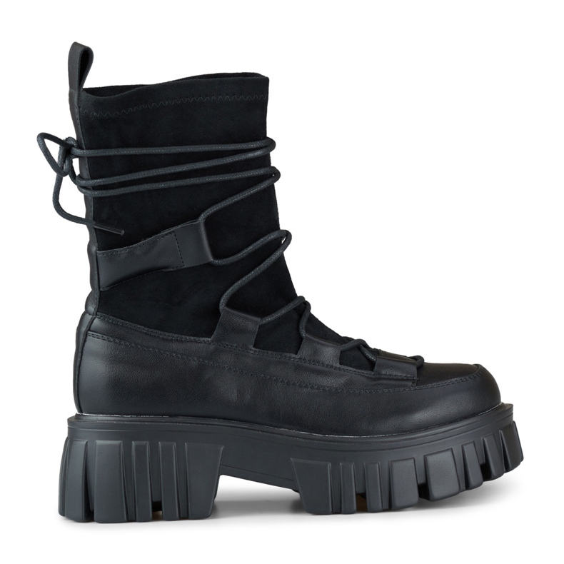 Women's lace-up ankle boots on a platform with a flexible upper black