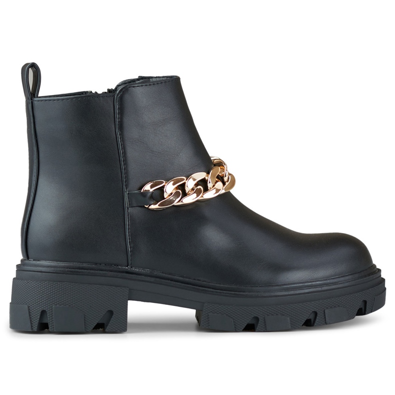 Women's ankle boots with a chain made of eco-leather black
