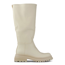 Beige boots with a wide upper made of eco-leather