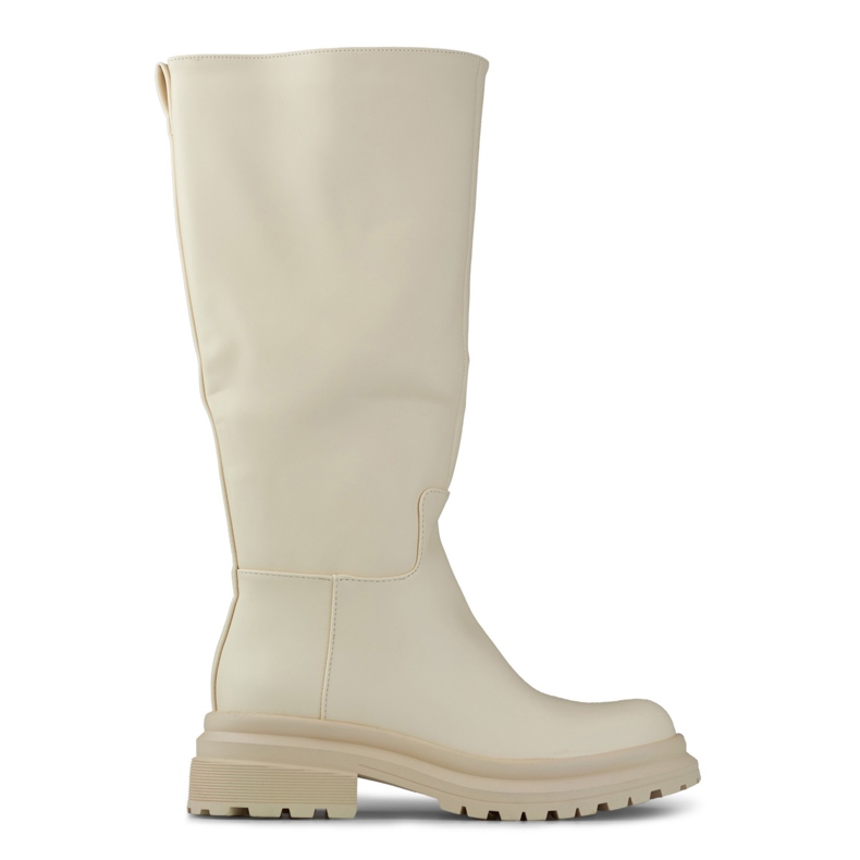 Beige boots with a wide upper made of eco-leather