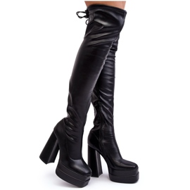 Black Yoge Women's Over-the-Knee Boots with Platform and High Heel