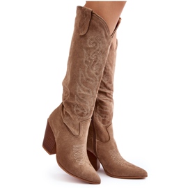 Women's Beige Tomani Cowboy Boots with High Heels Women's Beige Tomani Cowboy Boots with High Heels