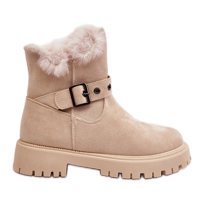 Vinceza Beige Morcos Women's Ankle Boots With Fur Zipper