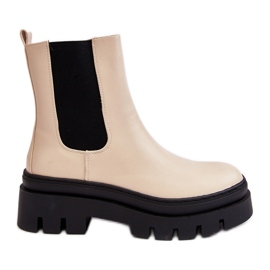 Vinceza Leather Worker Boots Beige Loretta
