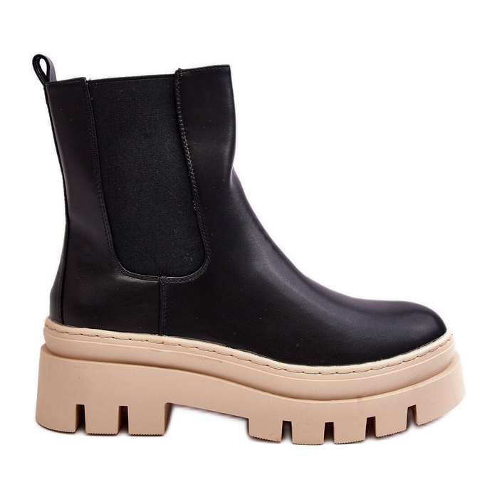 Vinceza Women's Worker Boots Black and Beige Loretta