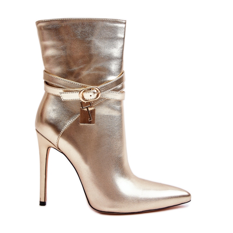 Women's High Heel Ankle Boots With Straps Gold Casulle golden