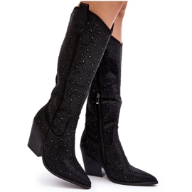 Women's Over-the-Knee Cowboy Boots Decorated with Rhinestones, Black Poelstra Women's Over-the-Knee Cowboy Boots Decorated with Rhinestones, Black Poelstra