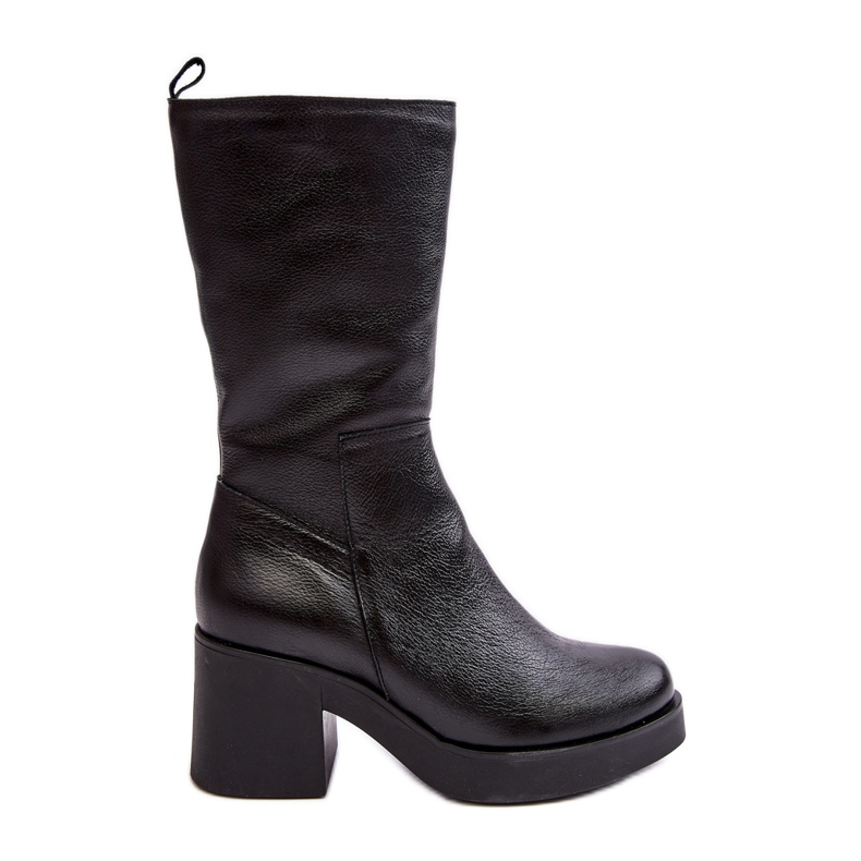 Women's Black Lemar Odennia Leather Boots on a Chunky Heel